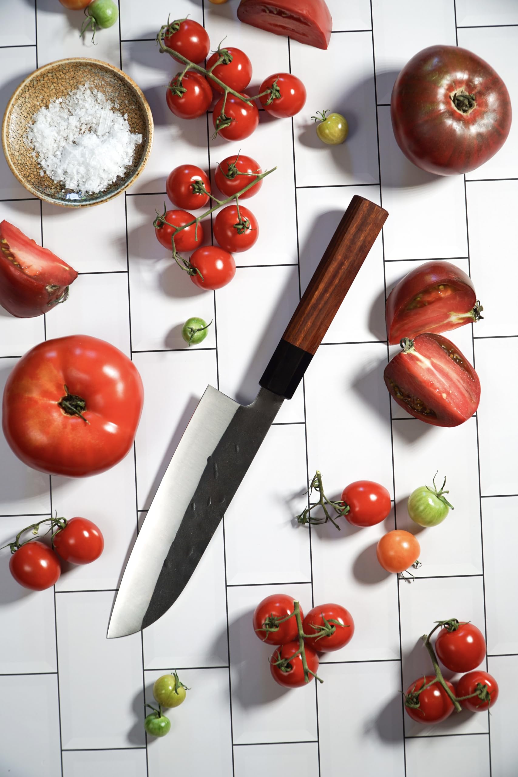Santoku knife with ox horn ferrule