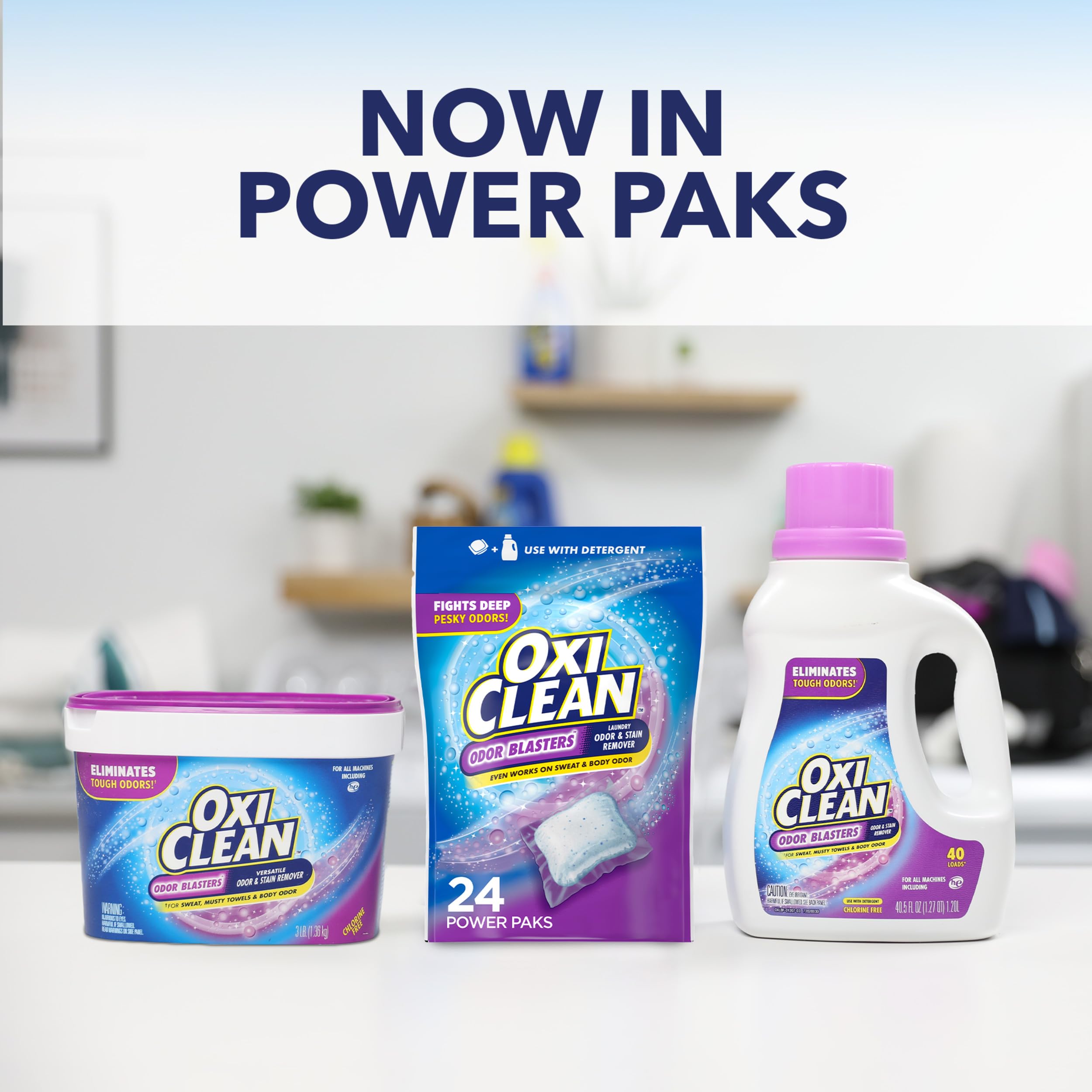 OxiClean Power Paks for odor and stain removal on fabrics