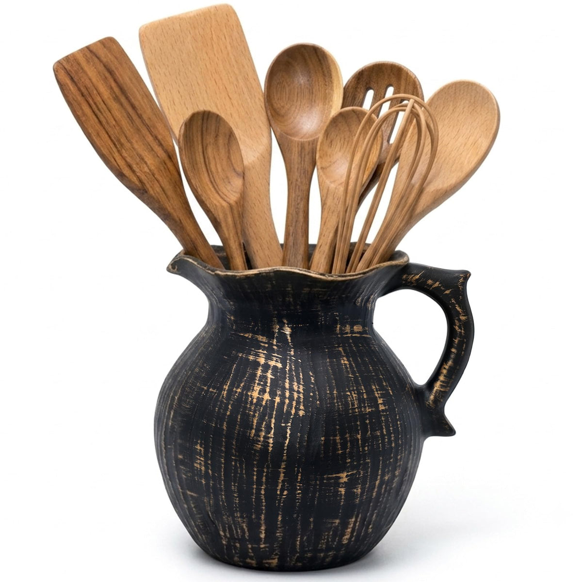 Oxmidud 7.1'' Rustic Utensil Holder ceramic on kitchen counter