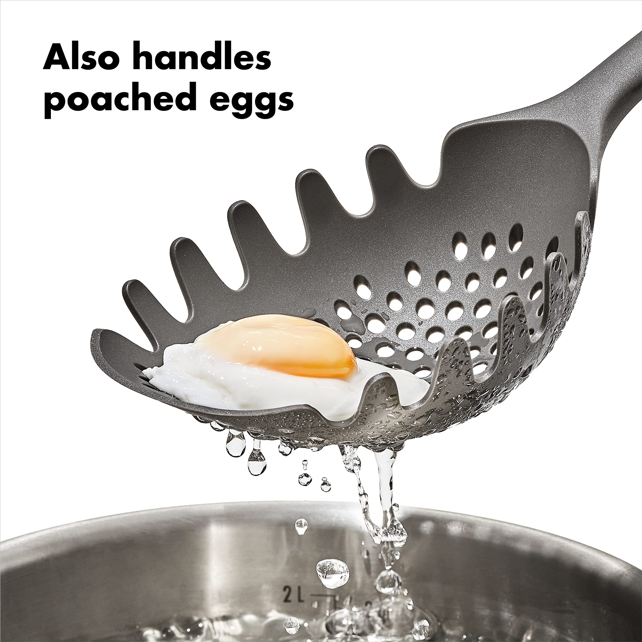 OXO Good Grips pasta scoop strainer gray dishwasher safe
