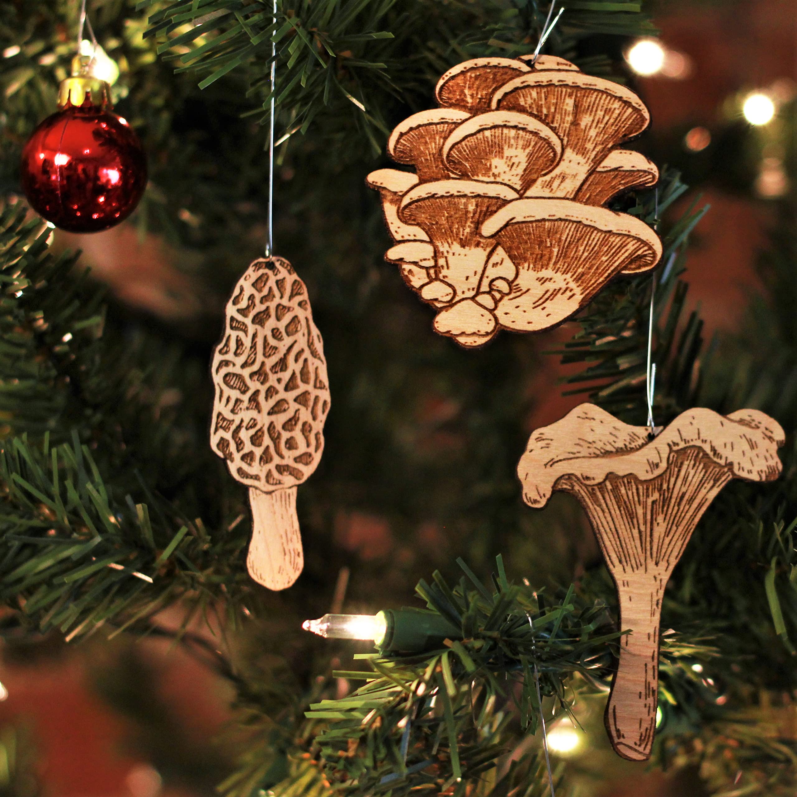 Oyster mushroom ornament handmade in USA birch wood