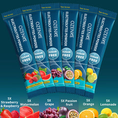 Six flavor options for OZENKE Electrolytes Powder Packets