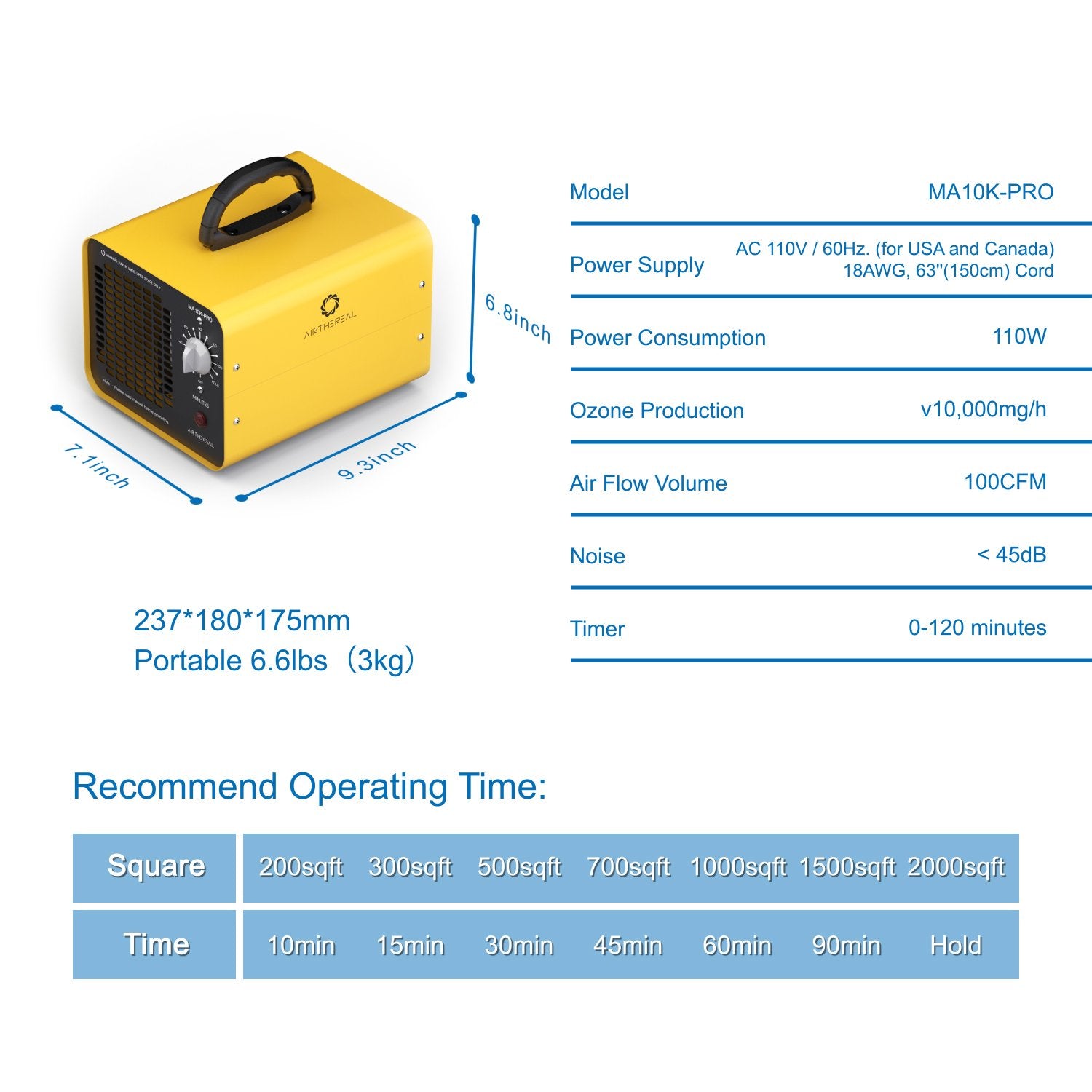 Ozone generator Airthereal MA10K-PRO 3500 sq ft model