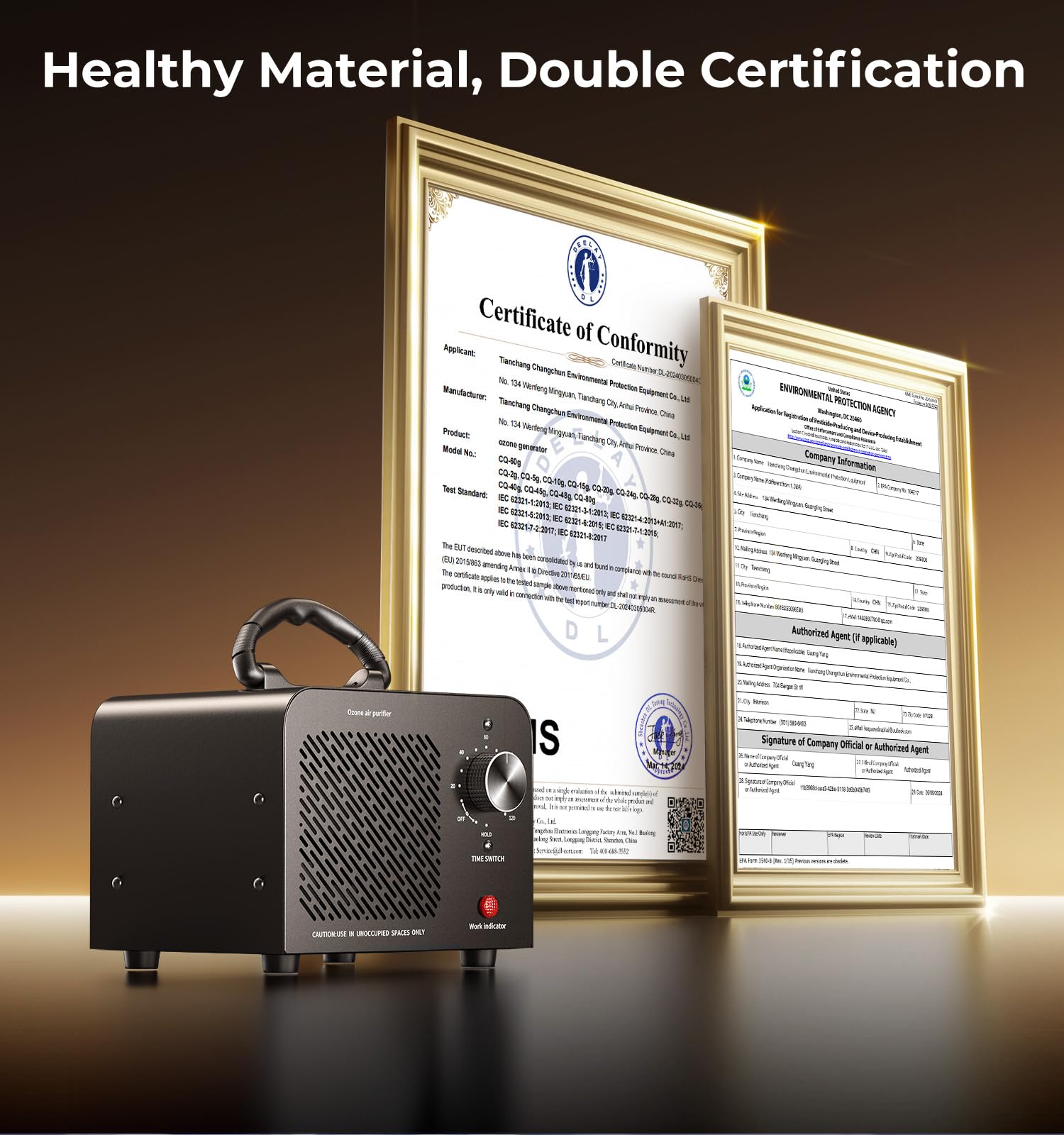 Portable ozone generator with timer control