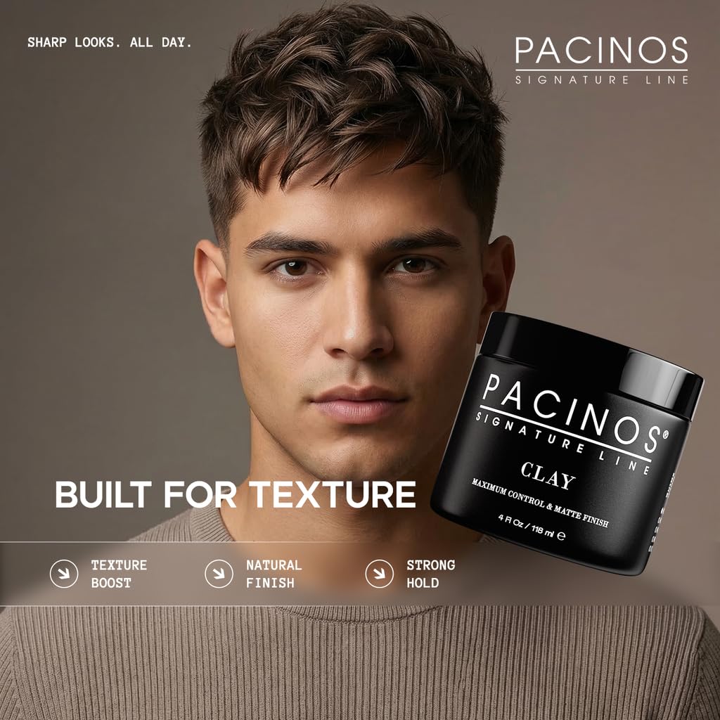 Pacinos Signature Line clay hair paste branding