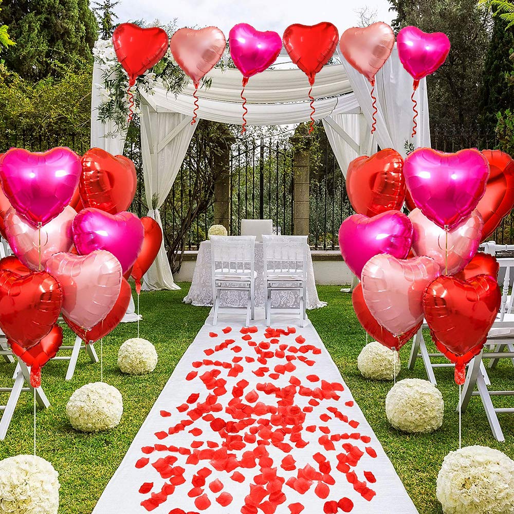 Pack of 15 heart foil balloons with ribbon