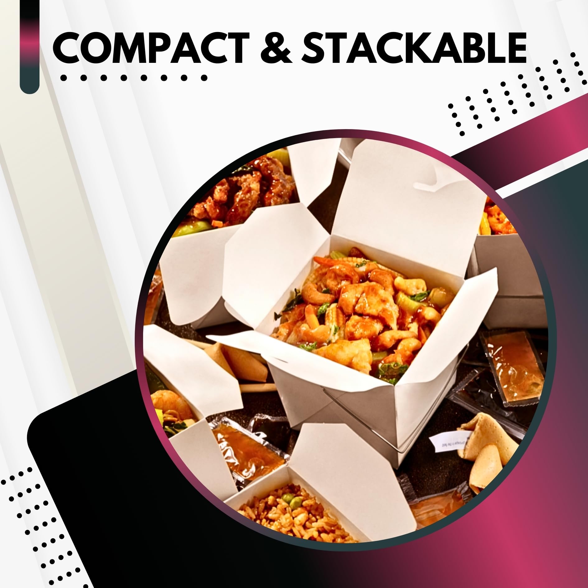 Pack of 40 white takeout boxes stacked