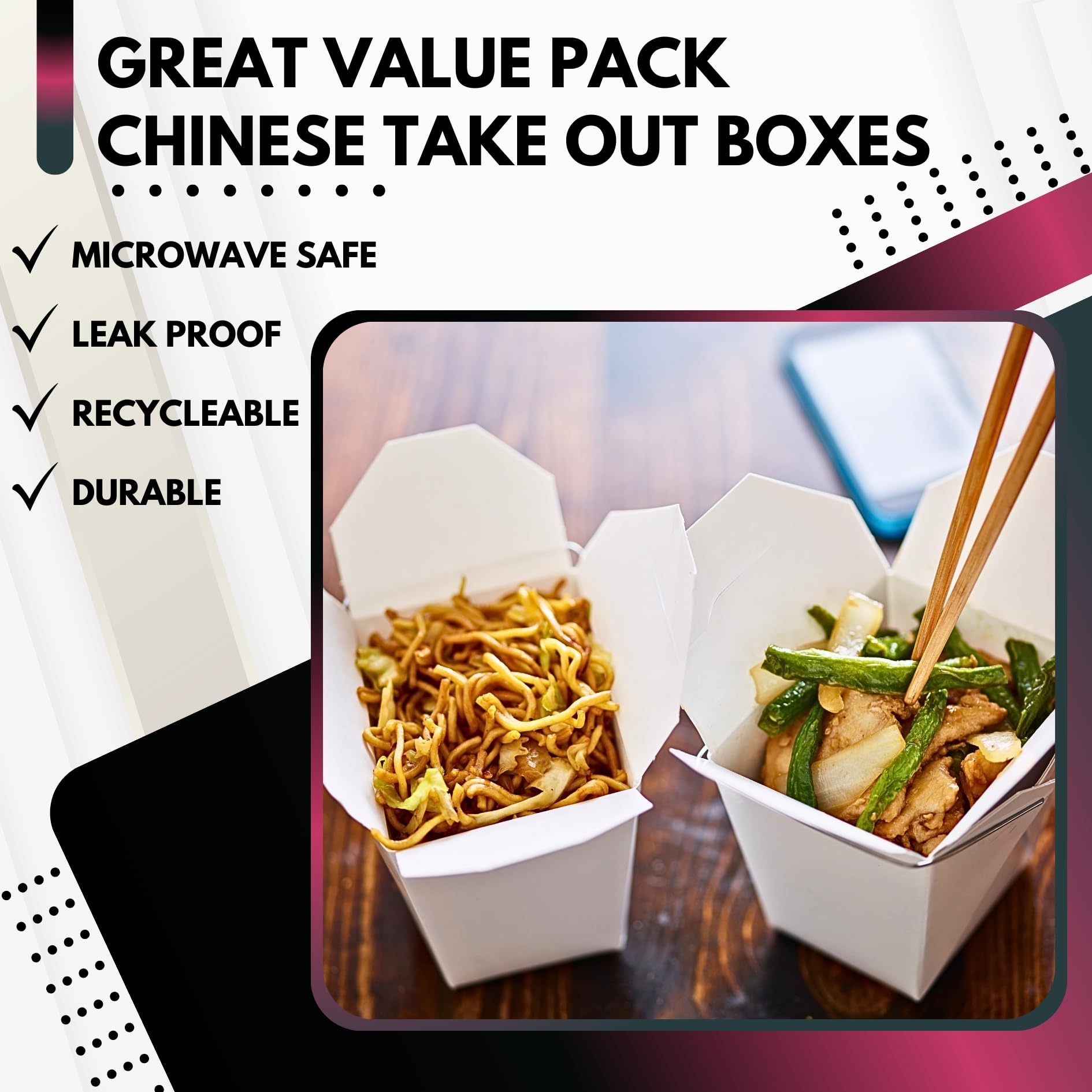 Pack of 50 disposable takeout boxes for leftovers