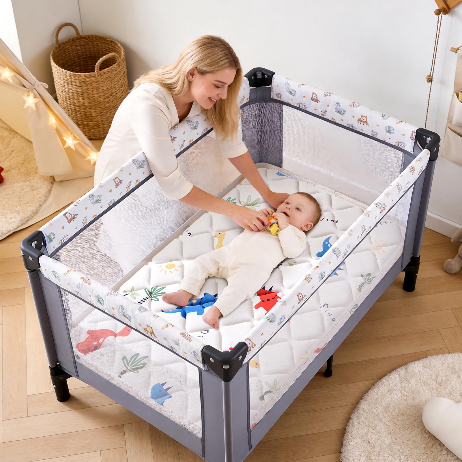 Hypoallergenic Pack and Play mattress topper with brushed surface