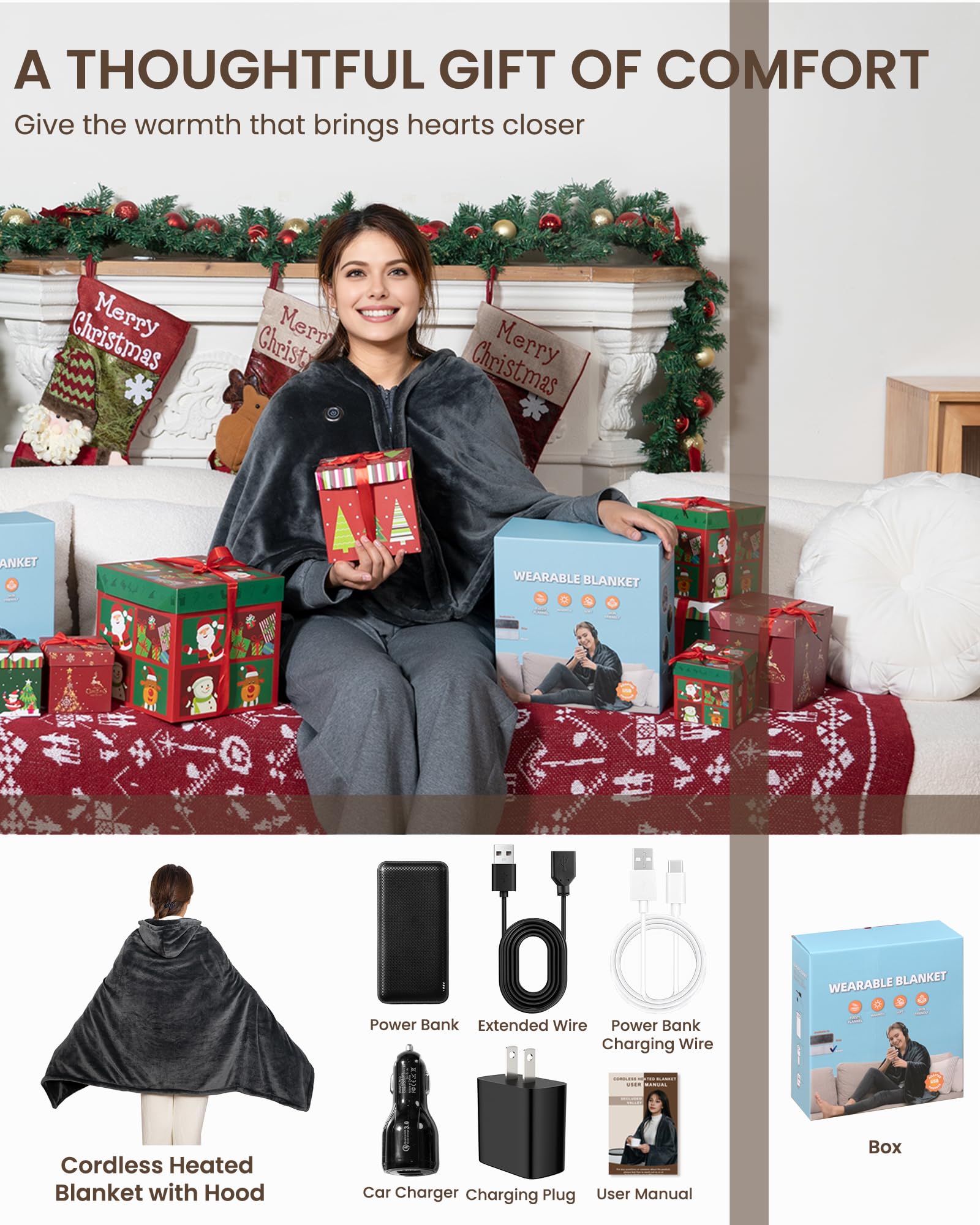 Car charger included with battery operated blanket