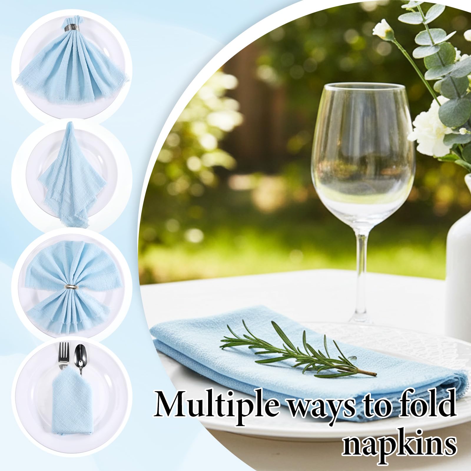 wedding napkins dusty blue fringe reusable