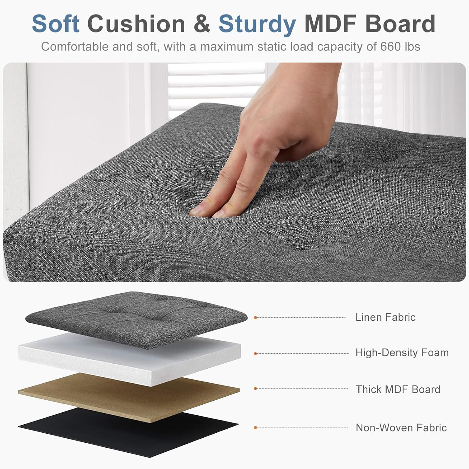90L capacity storage ottoman for bedding and pillows