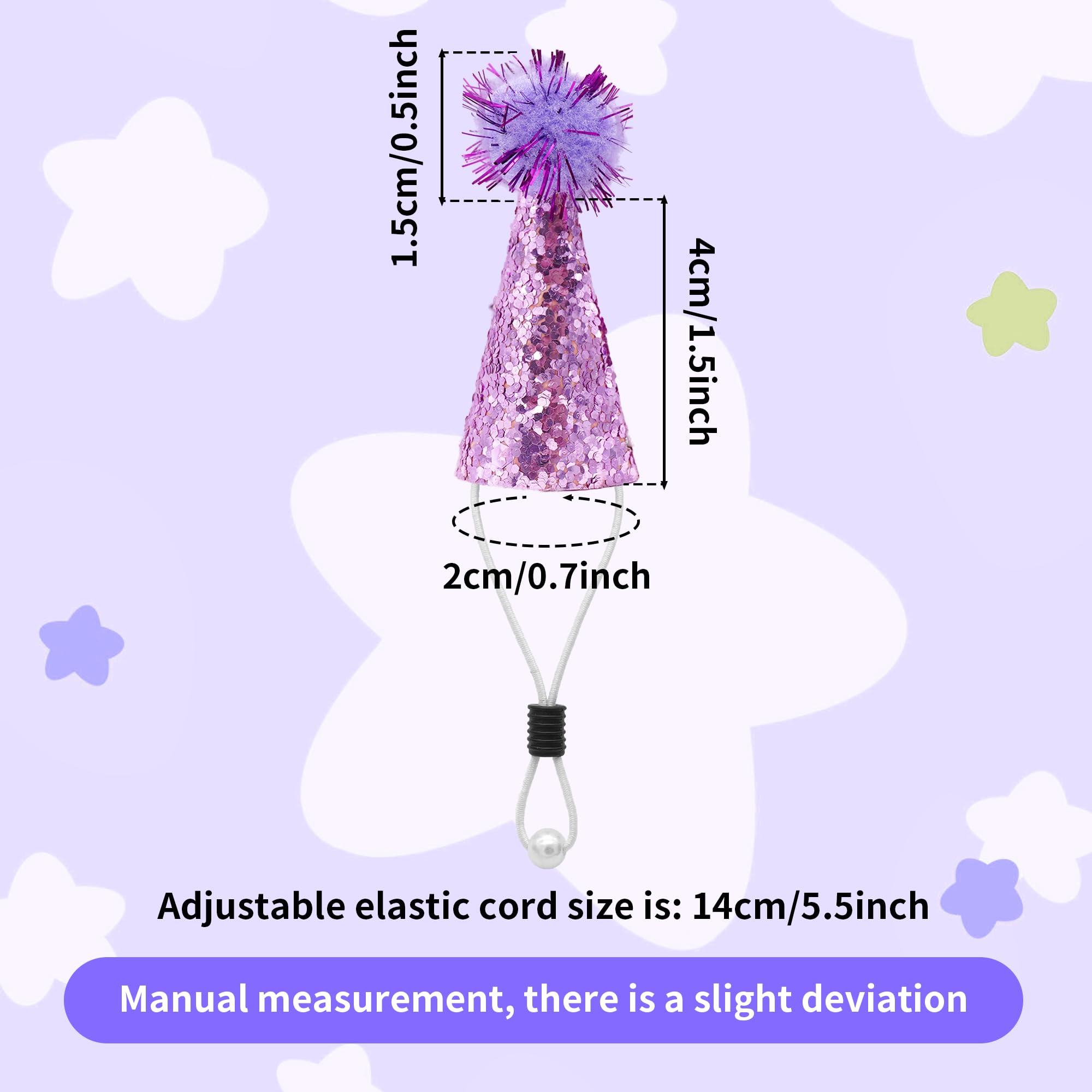 Glitter cone hats with pom poms and adjustable buckle