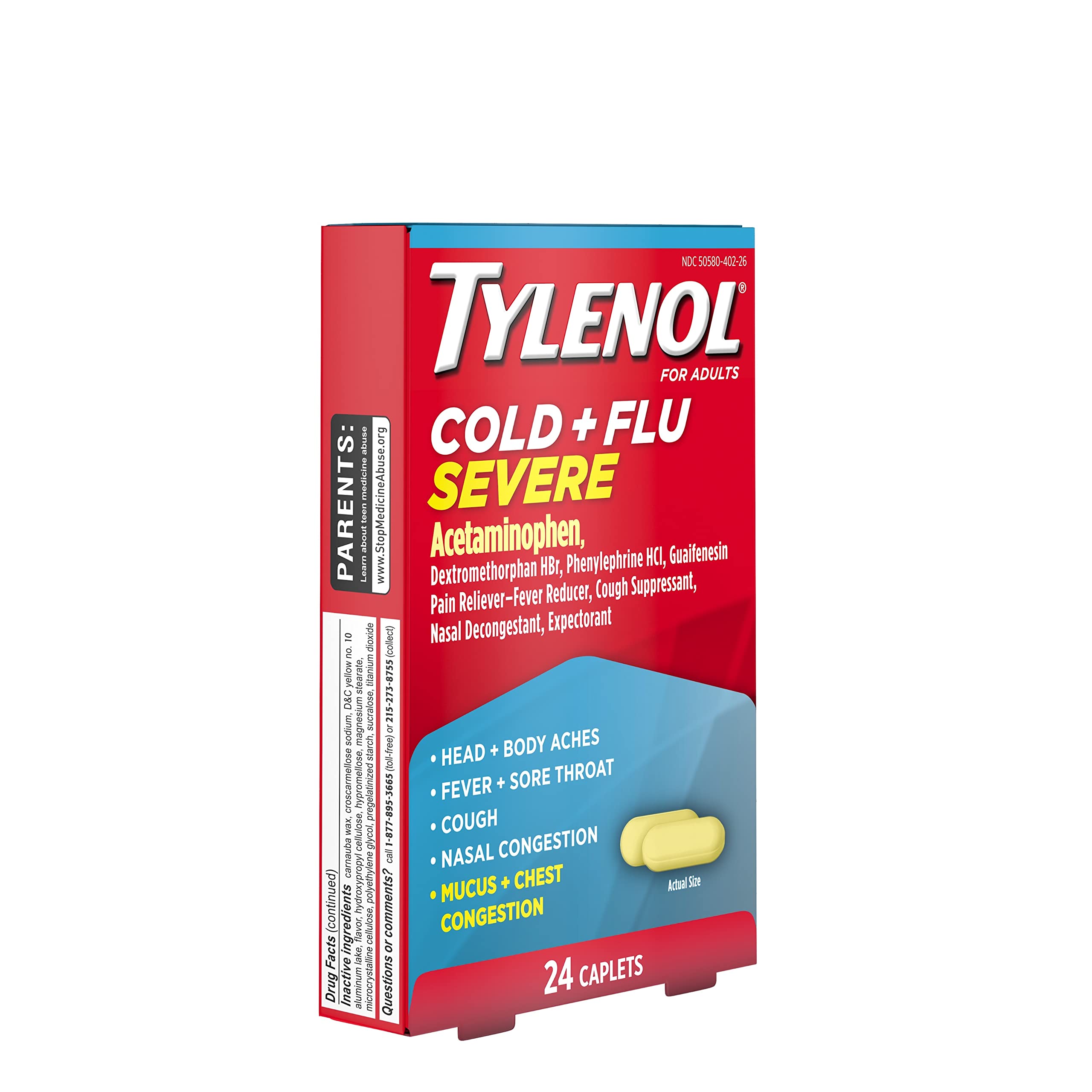 Cough suppressant and mucus thinning ingredients in caplets