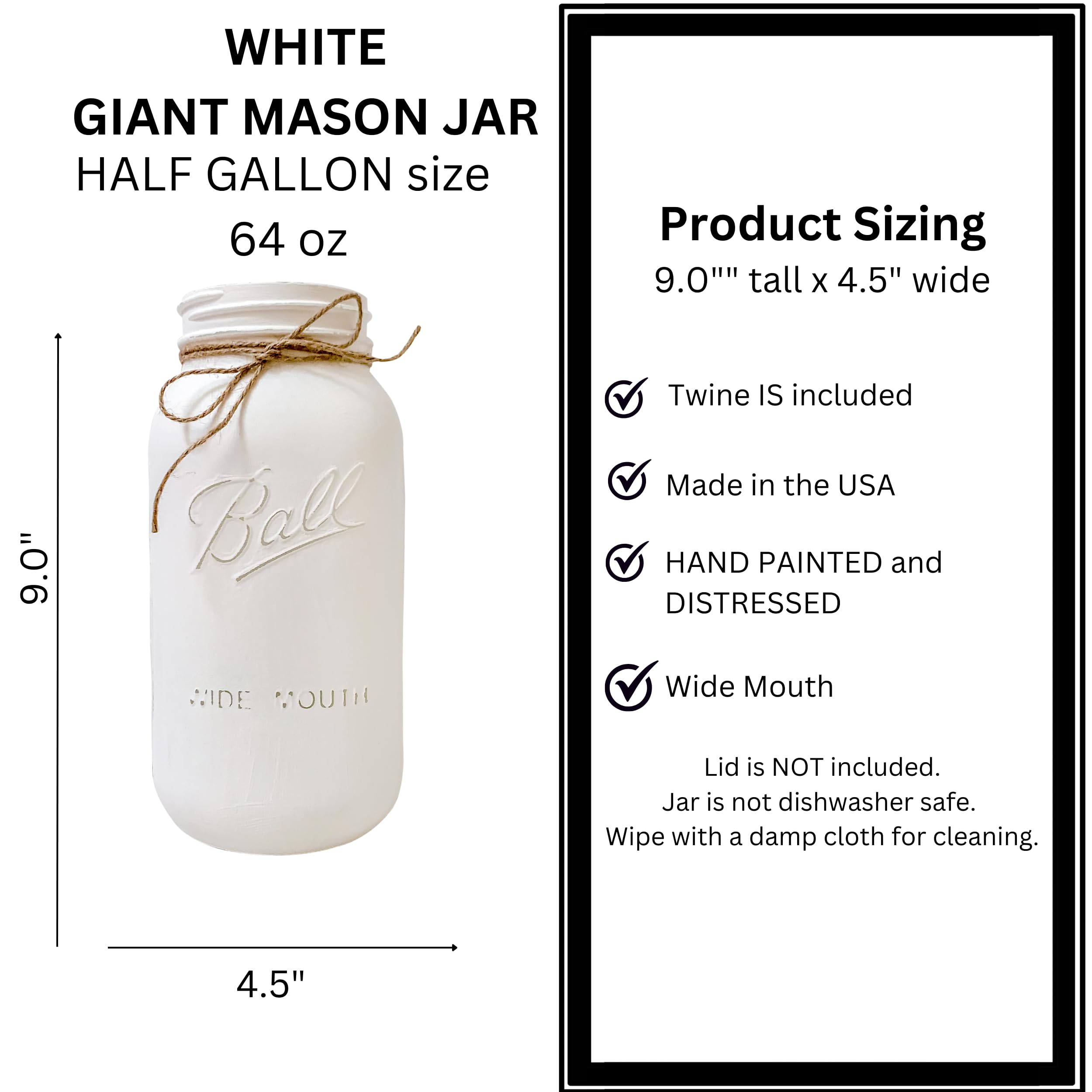 9.0 inches tall by 4.5 inches wide mason jar decor