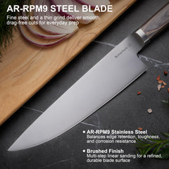 Pakkawood handle on 8 inch Butterfork chef knife
