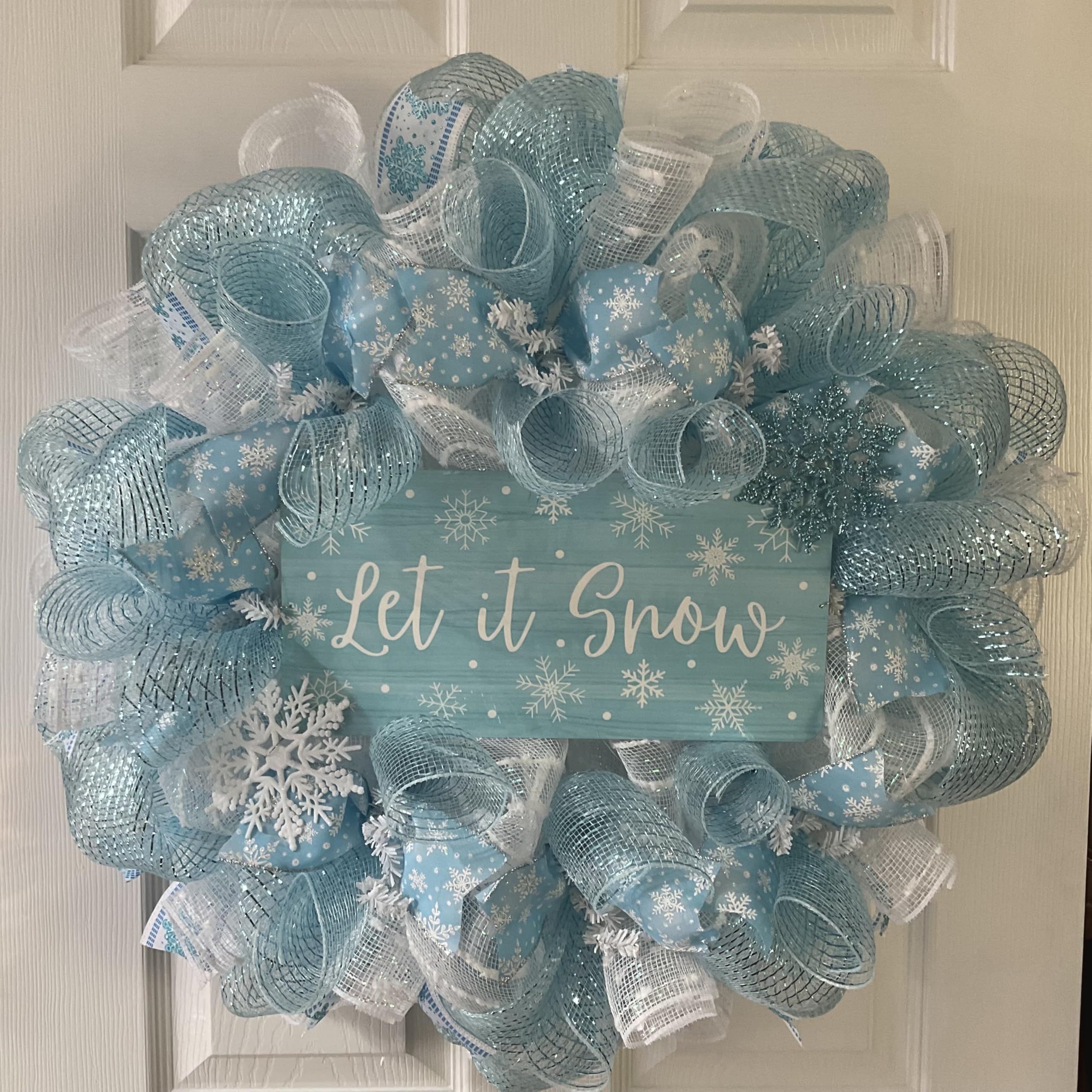 Handmade in USA wreath with Let It Snow sign