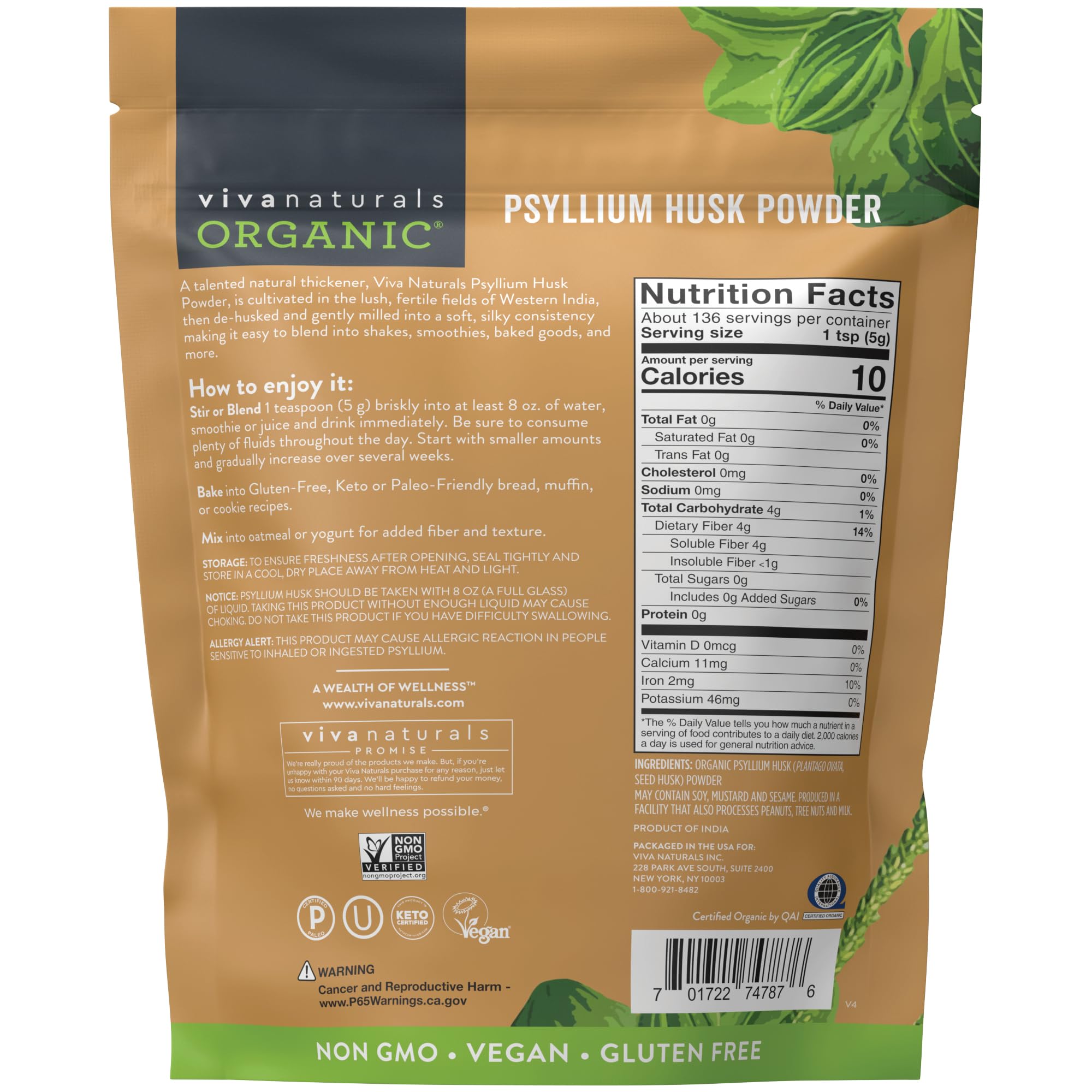Paleo psyllium husk powder 24 oz Viva Naturals