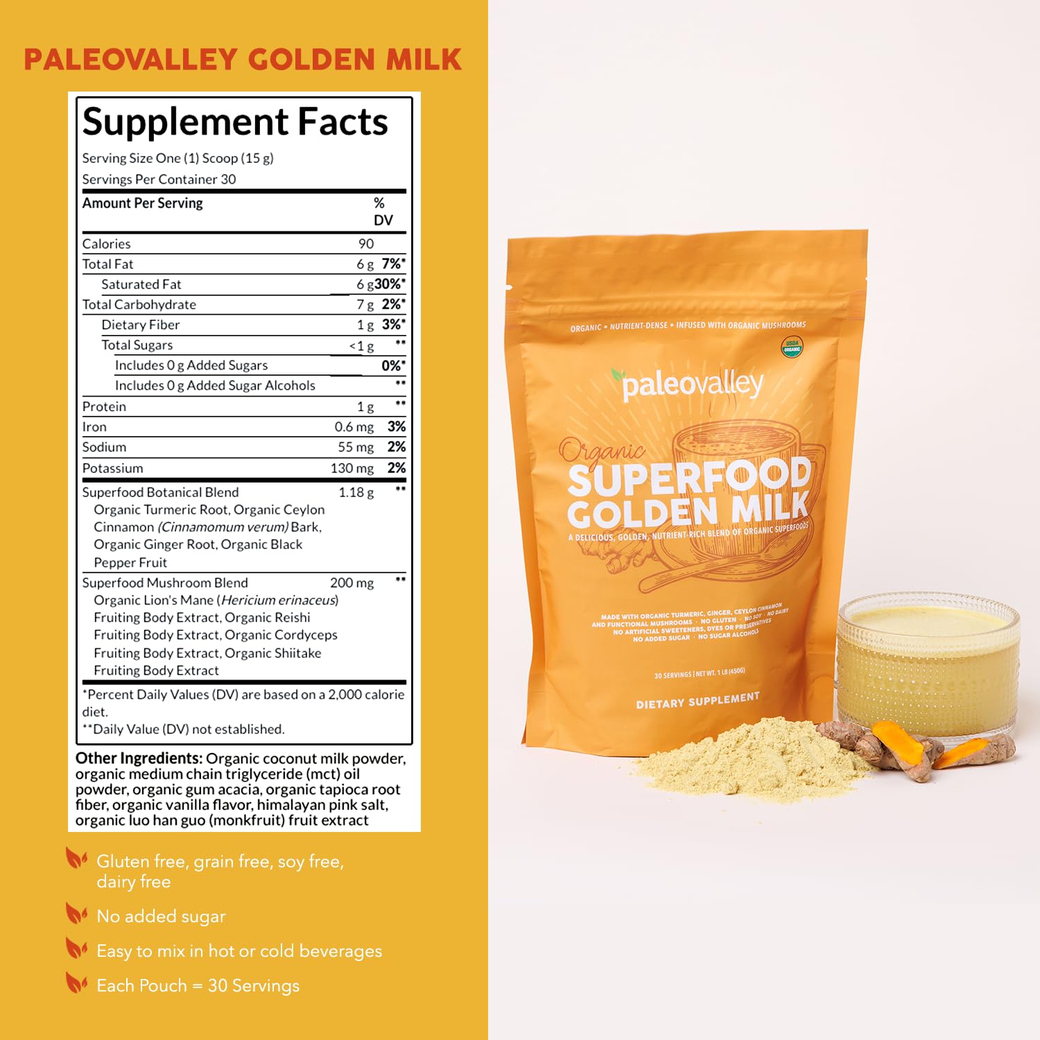 Paleovalley Golden Milk turmeric packaging closeup