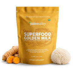 Paleovalley Superfood Golden Milk with Turmeric and Organic Mushrooms label