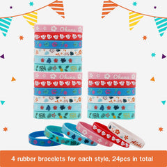 Colorful silicone wristbands in blue red pink mint green for tropical theme parties