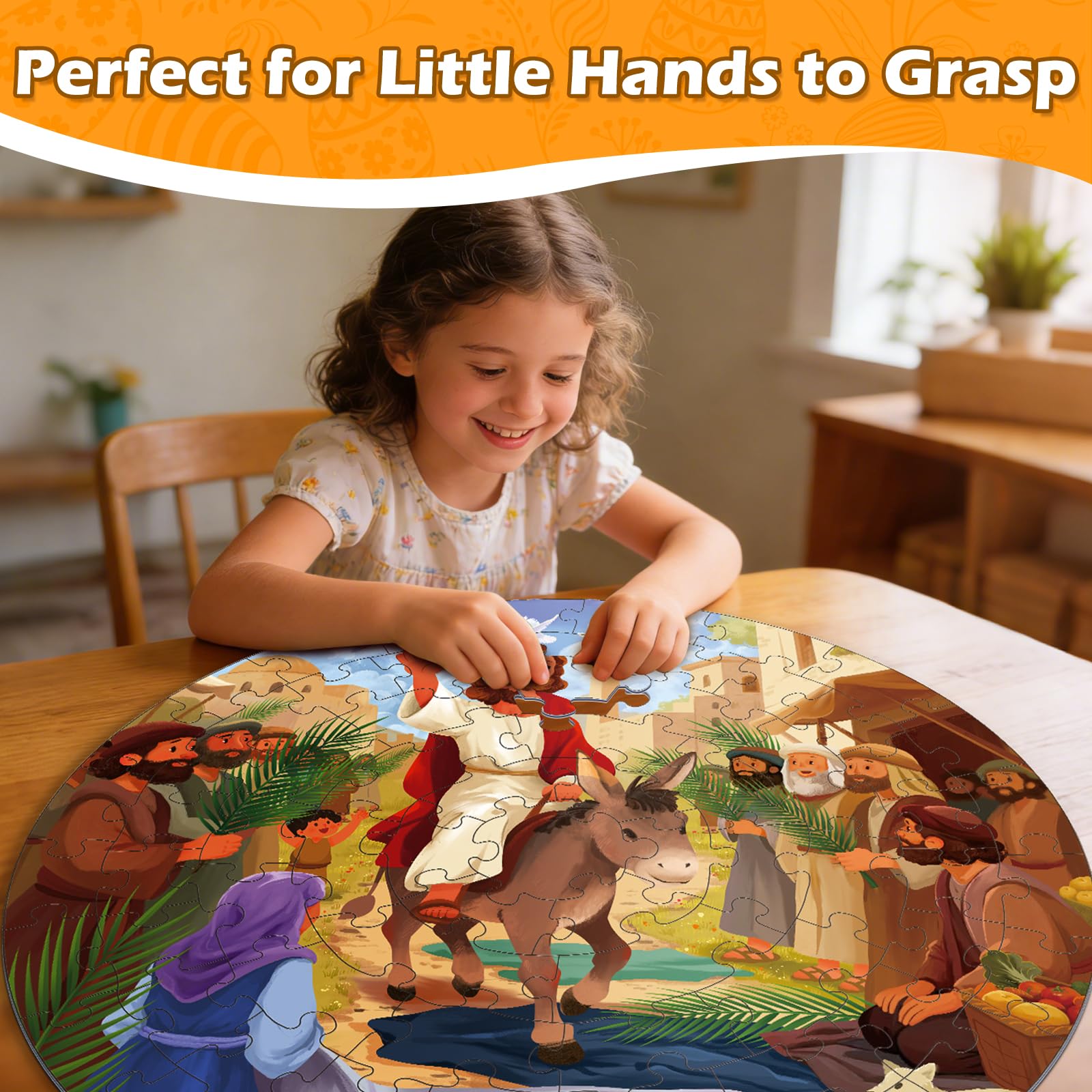Palm Sunday scene puzzle with donkey and palm branches
