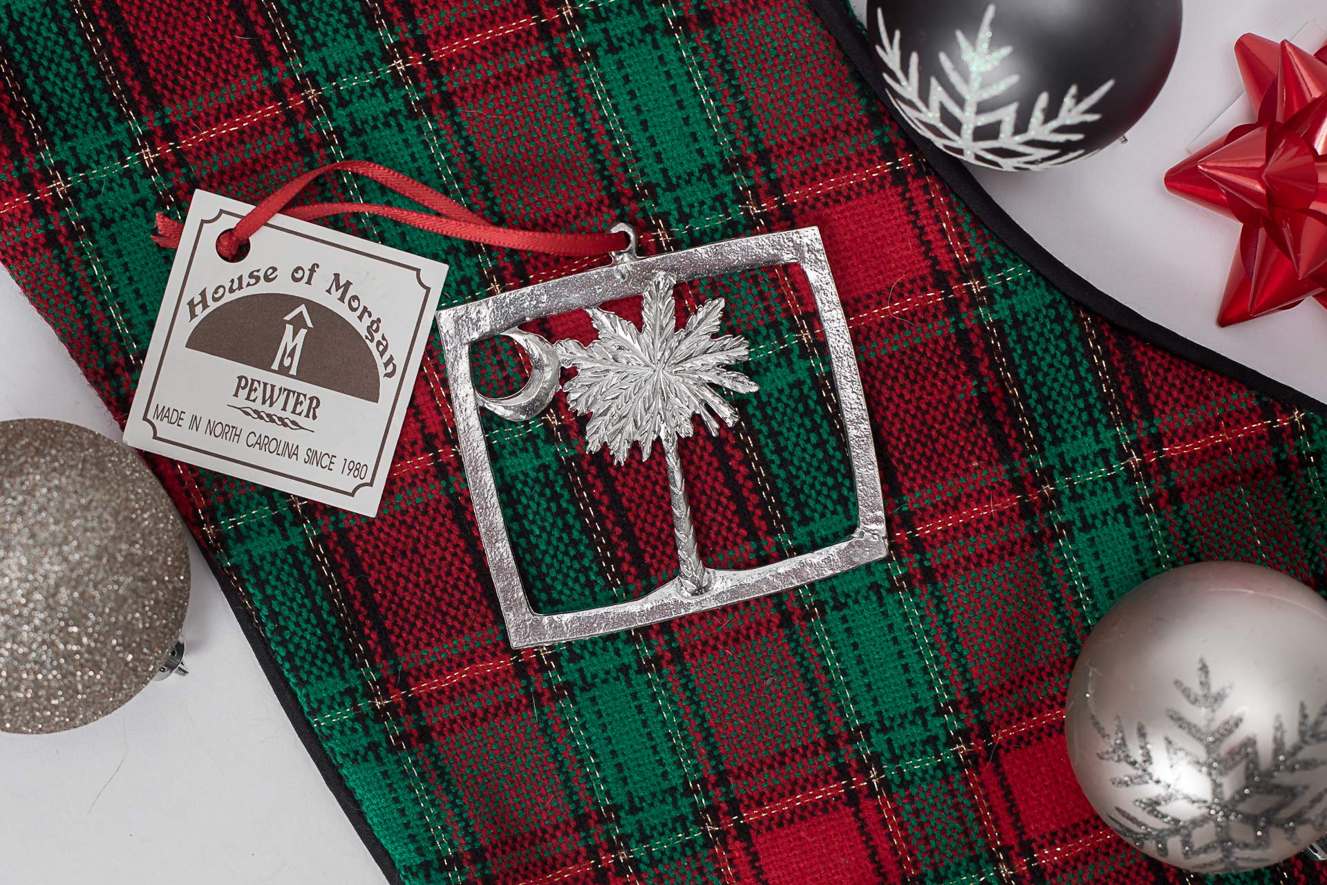 Palmetto tree and crescent moon square colony flag pewter ornament