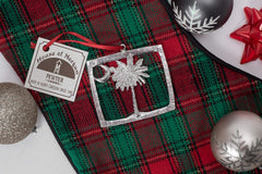 Palmetto tree and crescent moon square colony flag pewter ornament