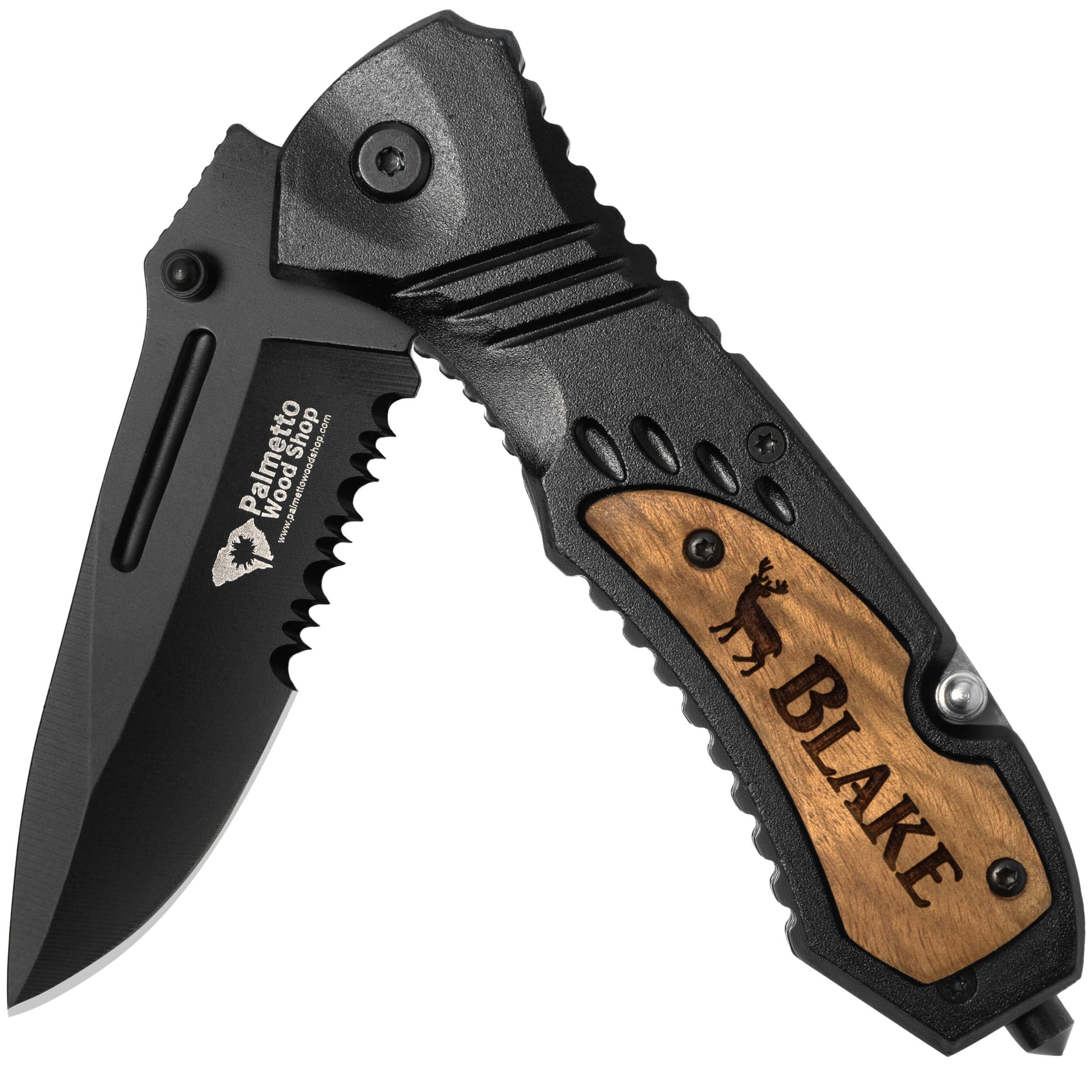 Palmetto Wood Shop pocket knife with laser engraving option