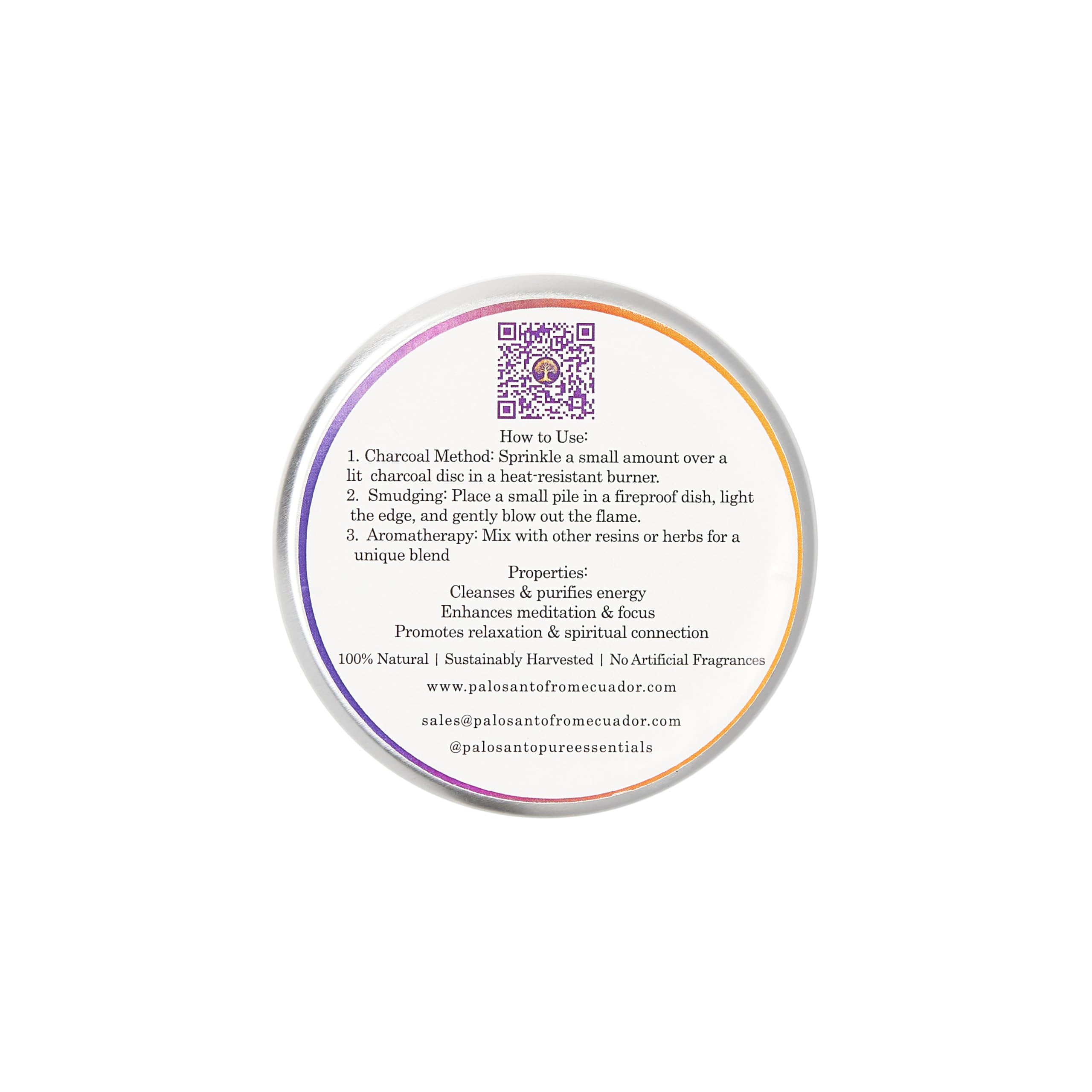 Eco friendly tin container for Palo Santo incense powder