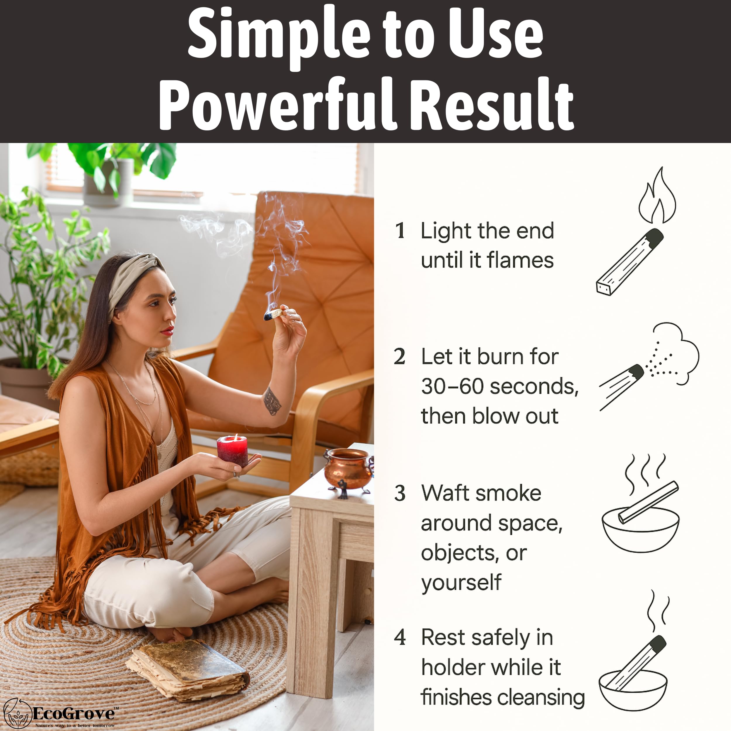 Hand-cut Sun-dried Palo Santo stick
