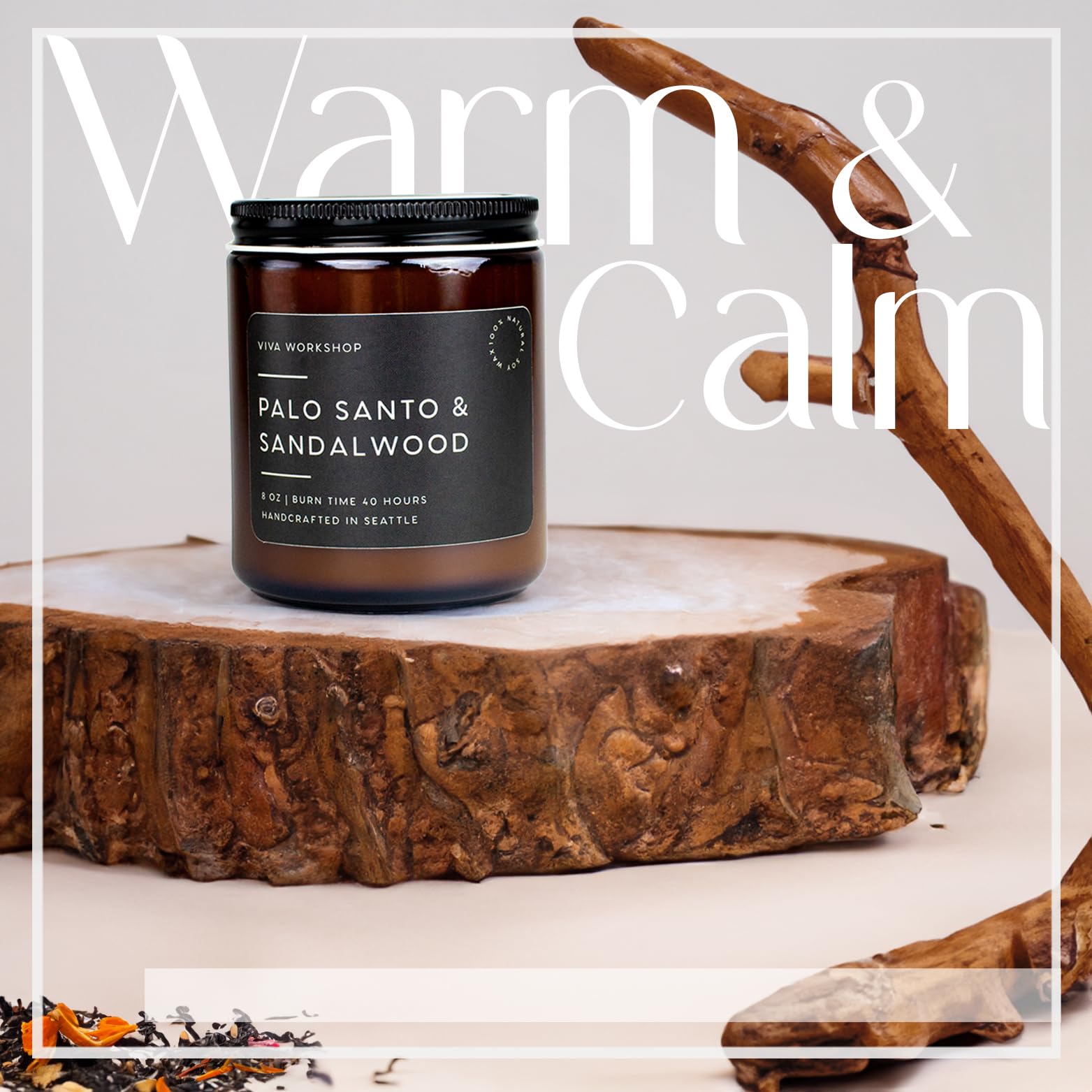 Natural soy wax Palo Santo Sandalwood candle with cotton wick Seattle