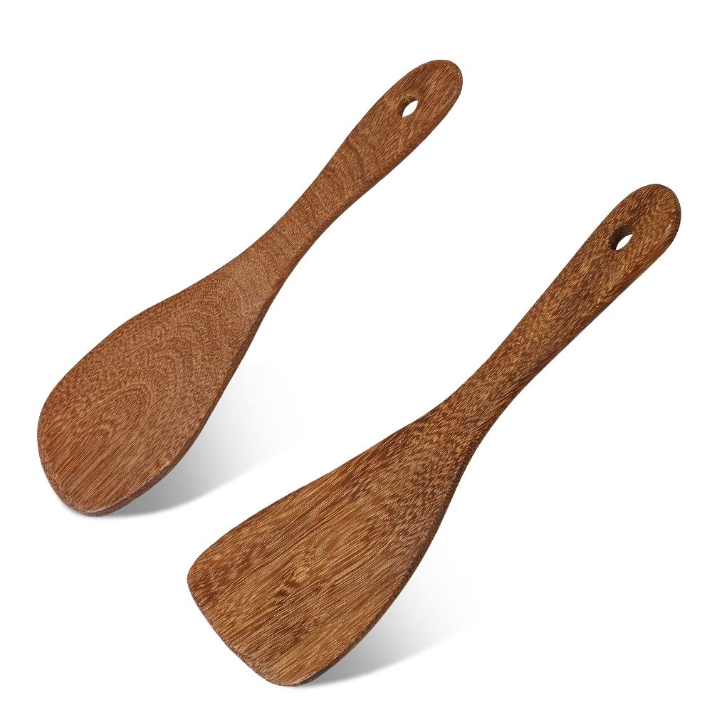 PAMISO rice paddle 8 inch natural wood 2pcs set