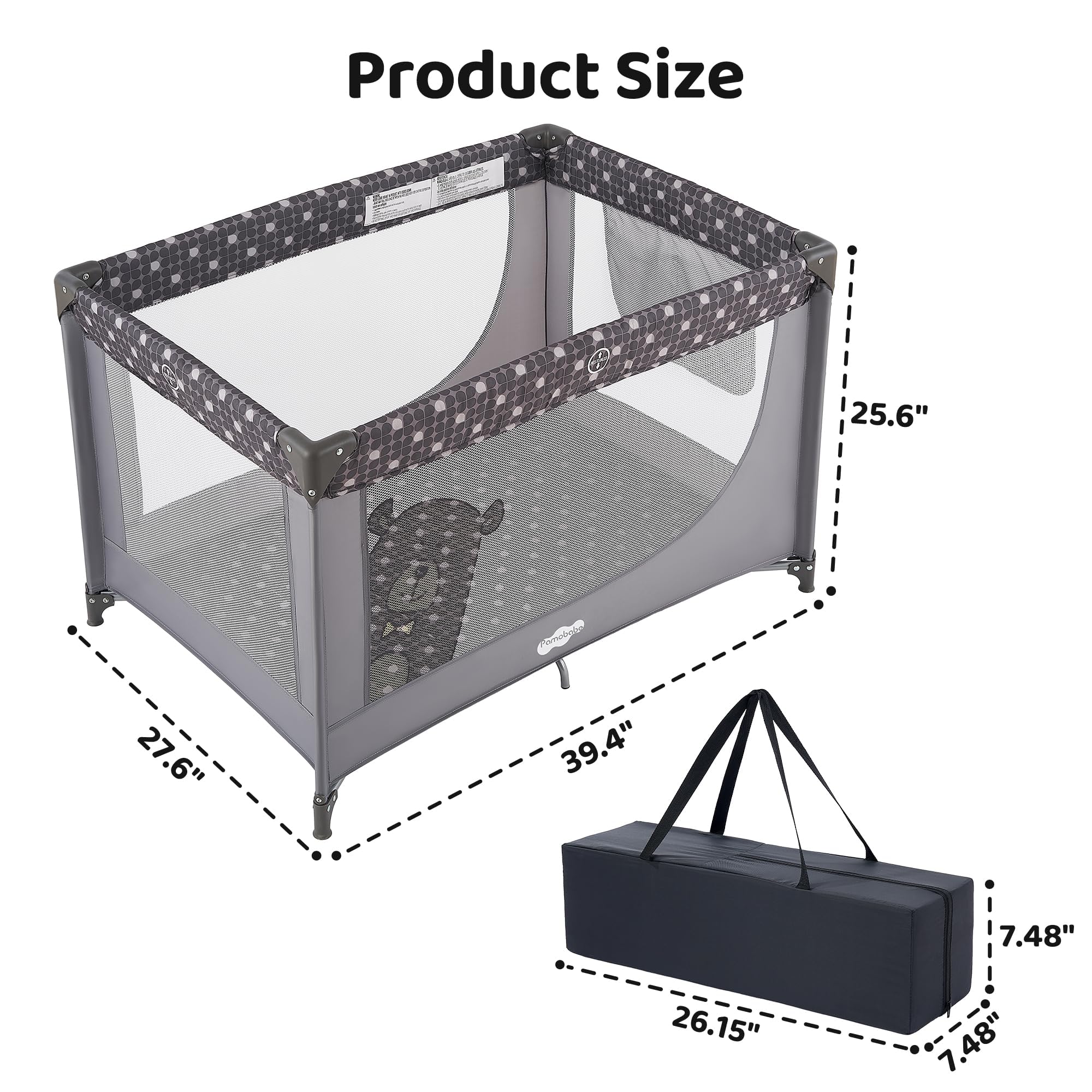 Grey Pamo Babe Portable Crib Baby Playpen compact folding design