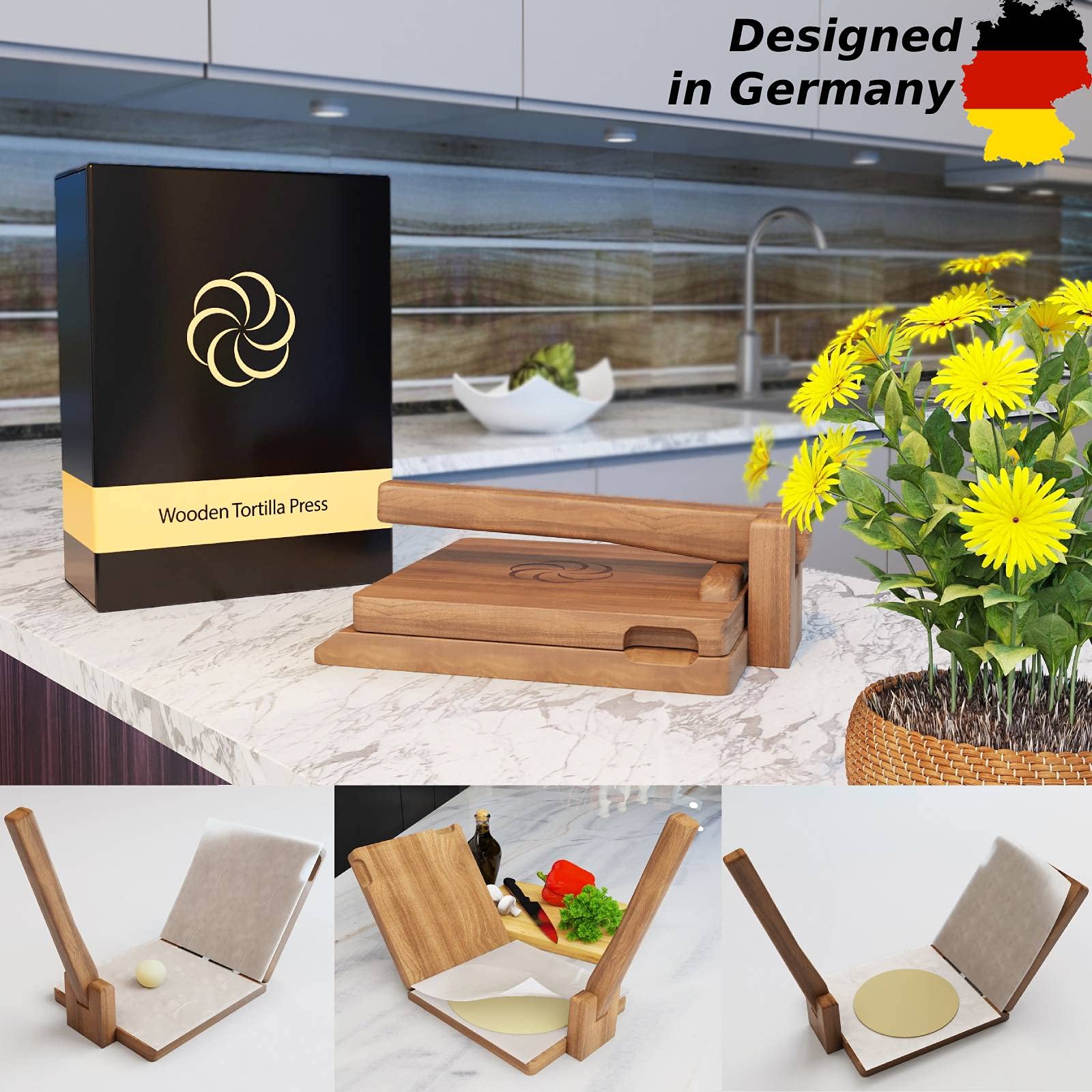 acacia wood tortilla press with stainless steel hinges