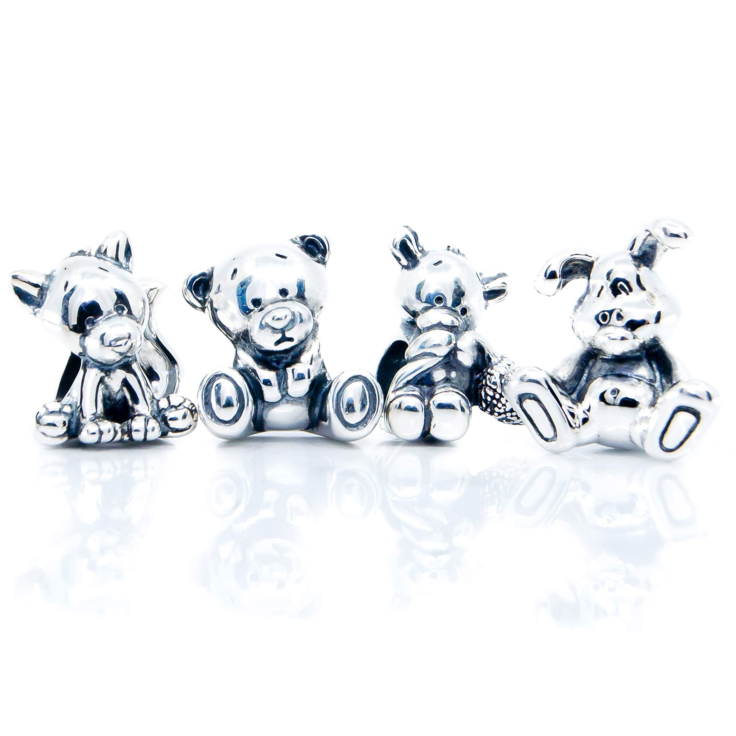 Pandora compatible bunny charm bead silver finish