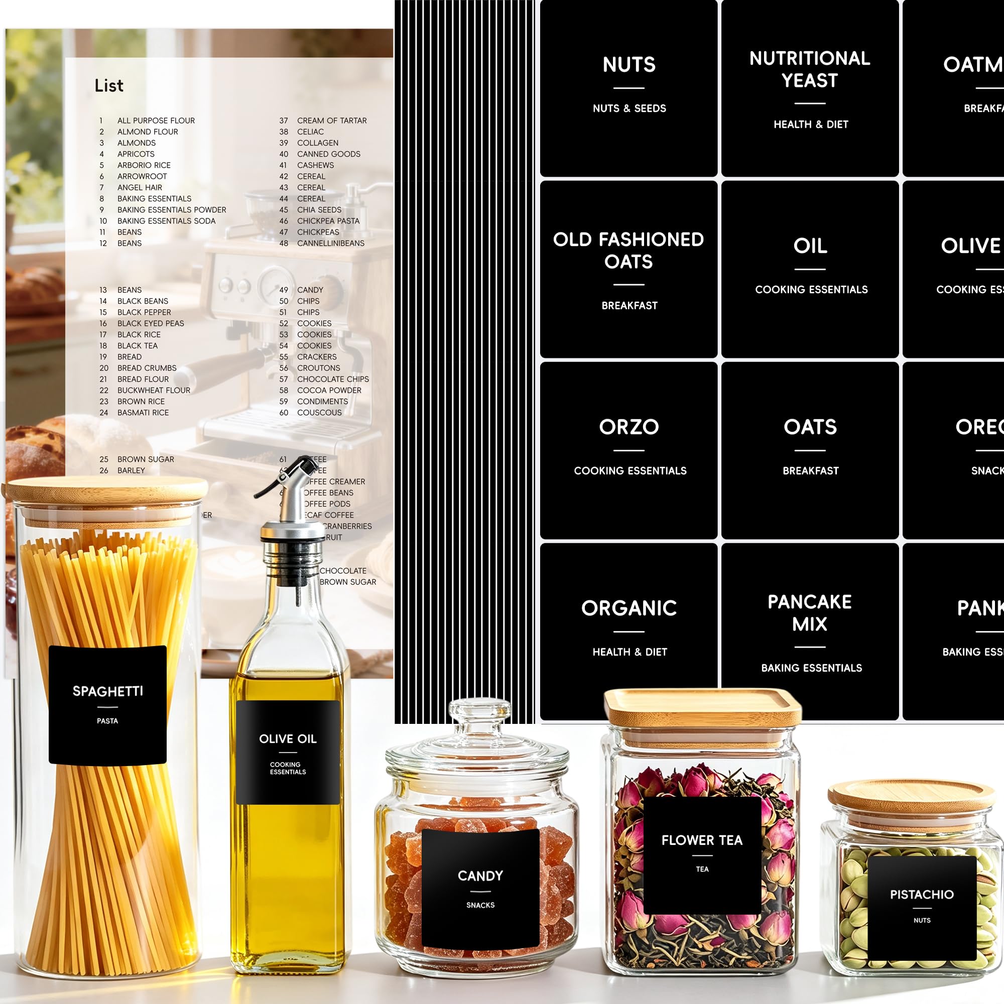 276 pantry labels for food containers set with preprinted items