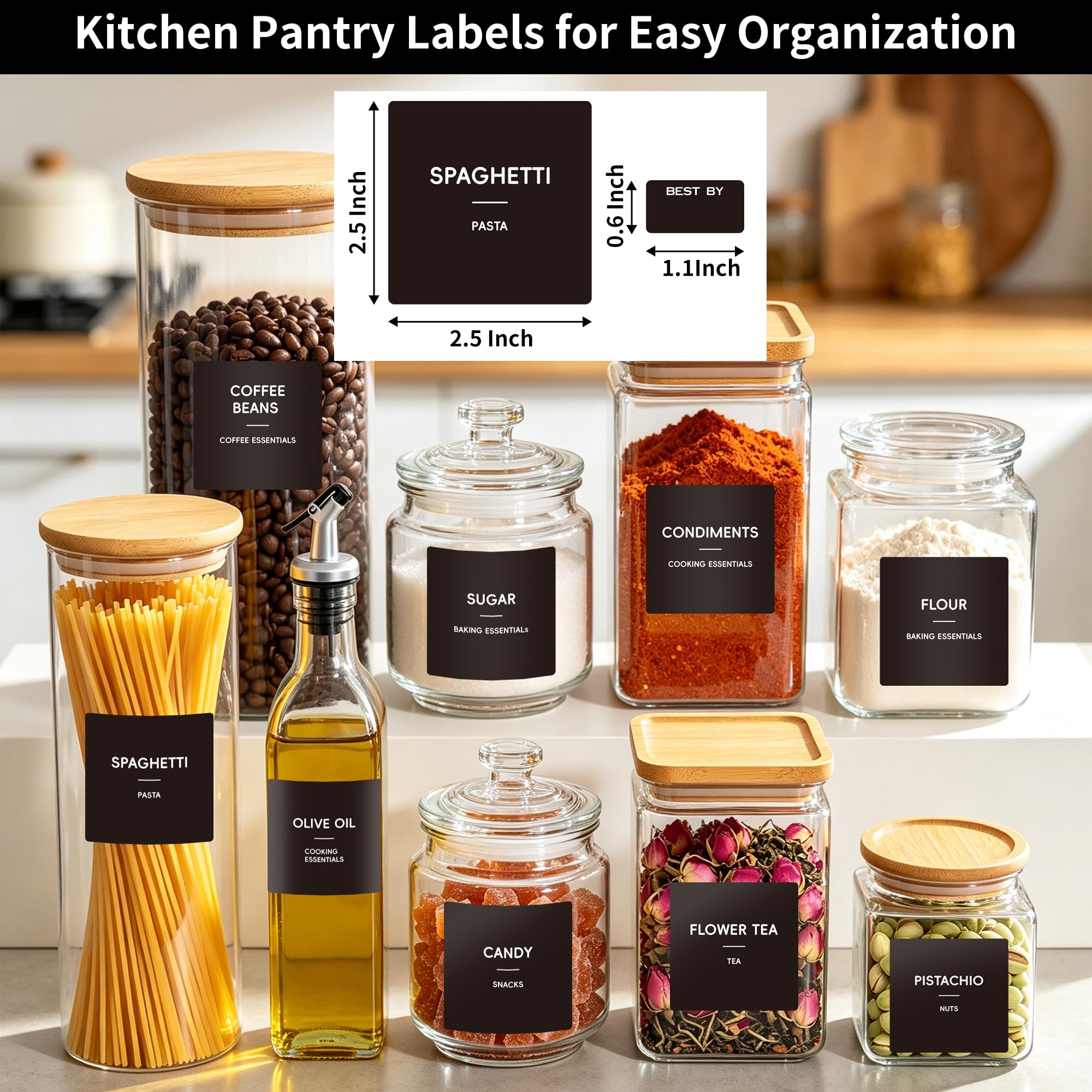 preprinted labels with 182 pantry items for easy identification