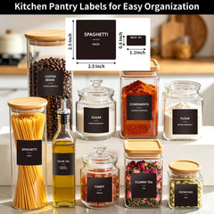 preprinted labels with 182 pantry items for easy identification