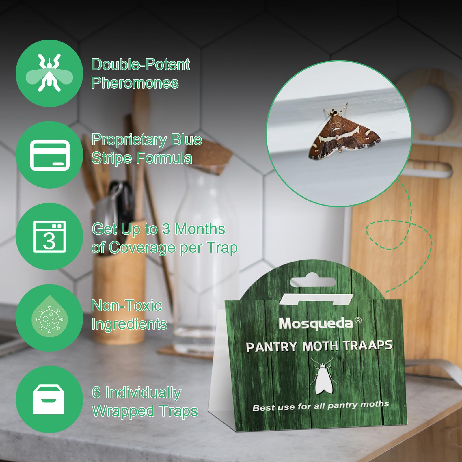 Pheromone pantry moth traps with strong adhesive surface