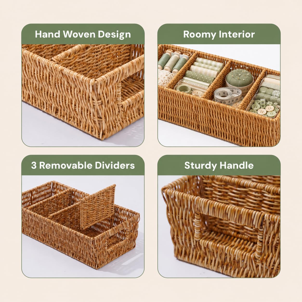 Cantalop rattan storage baskets for bathroom counter