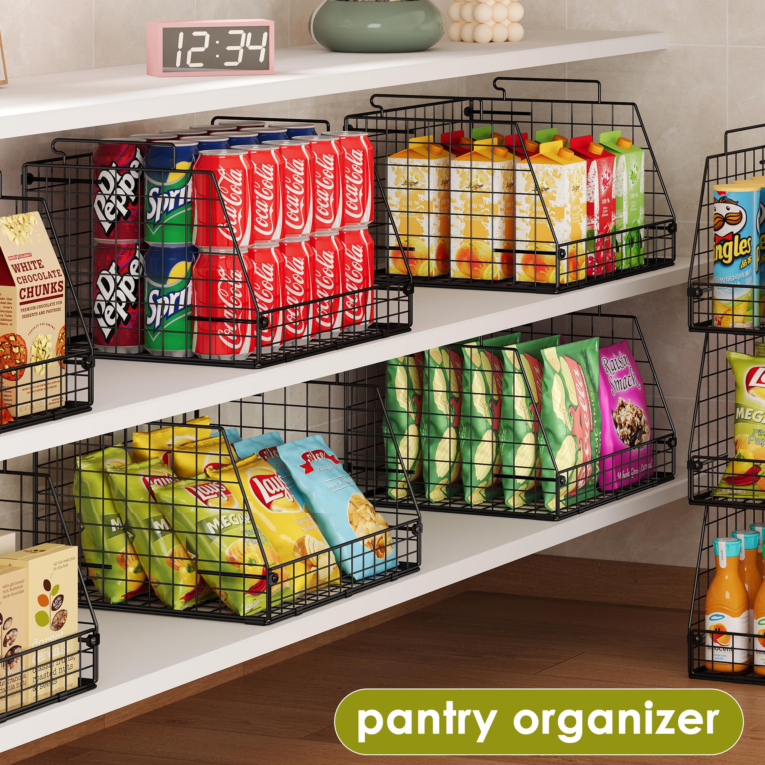 Large-capacity metal pantry basket for cans and snacks
