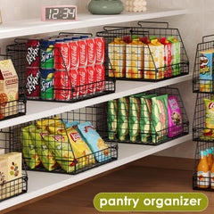 Large-capacity metal pantry basket for cans and snacks