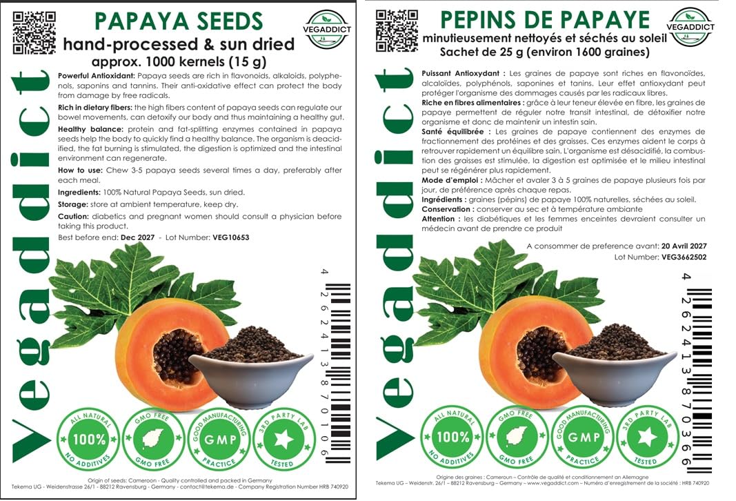 Approximately 1000 dried papaya seeds from around 15 fruits