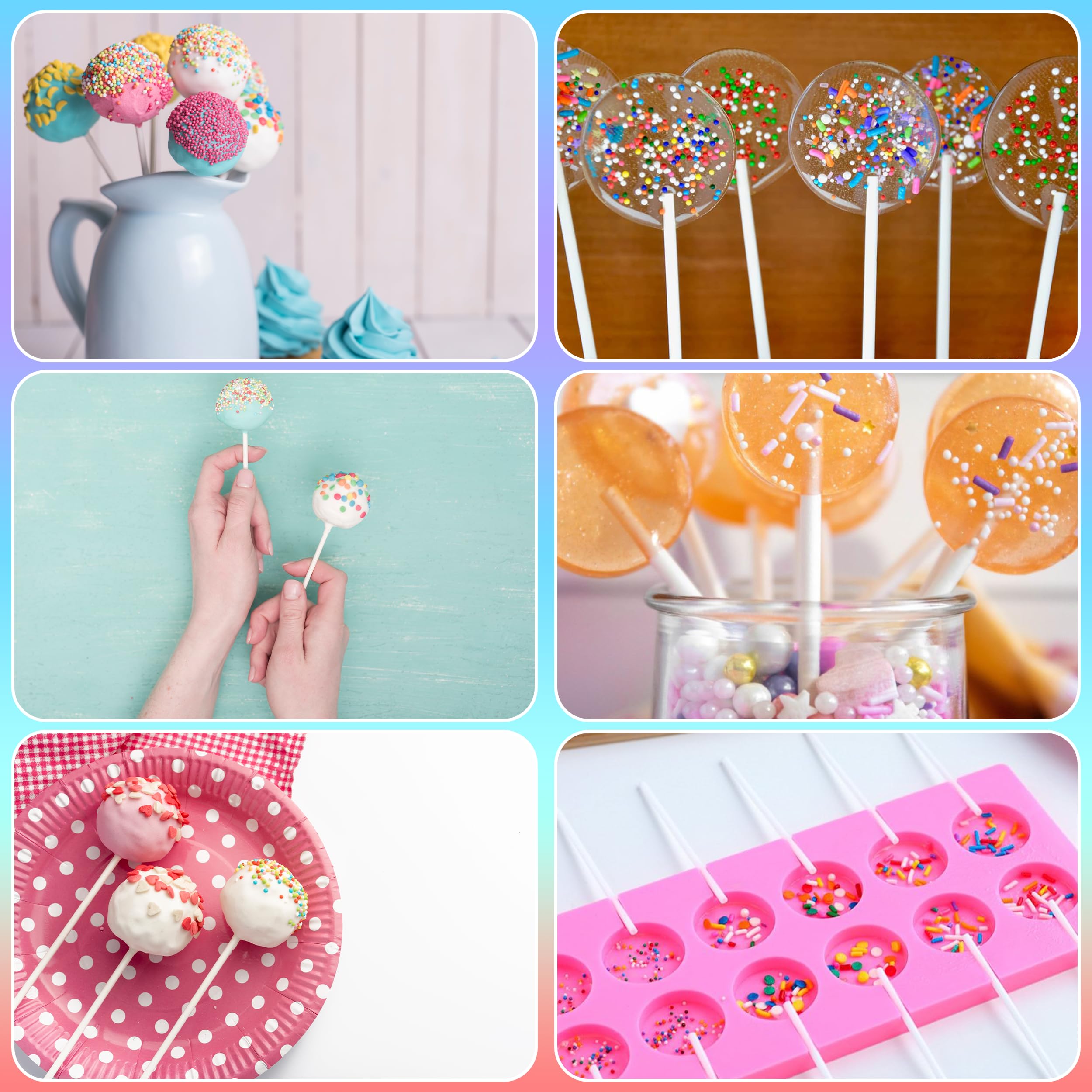 Paper sticks for cake toppers and crafts white 6 in