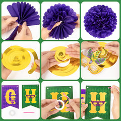 Purple paper pom poms for Mardi Gras