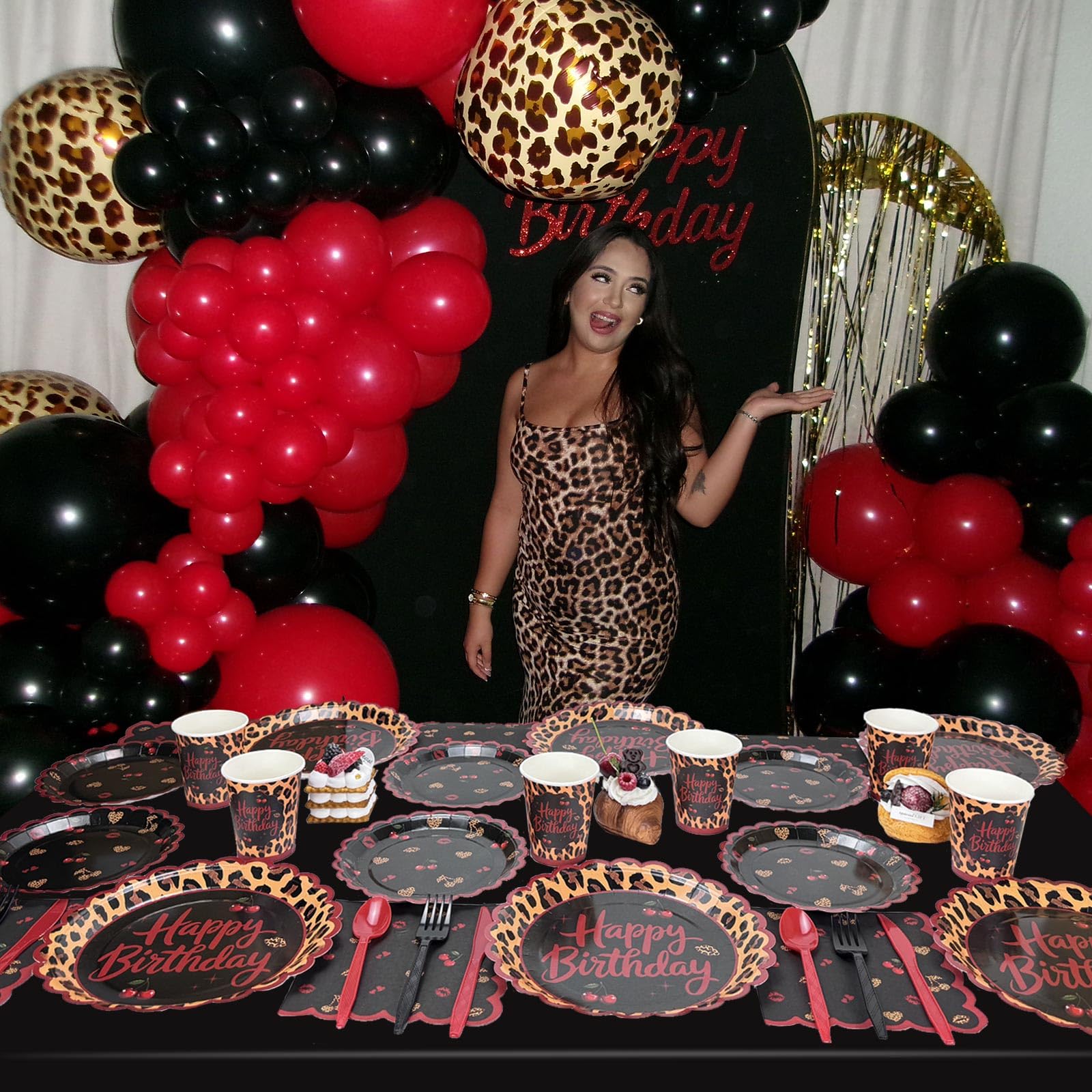 Paper tableware for leopard cheetah themed celebration