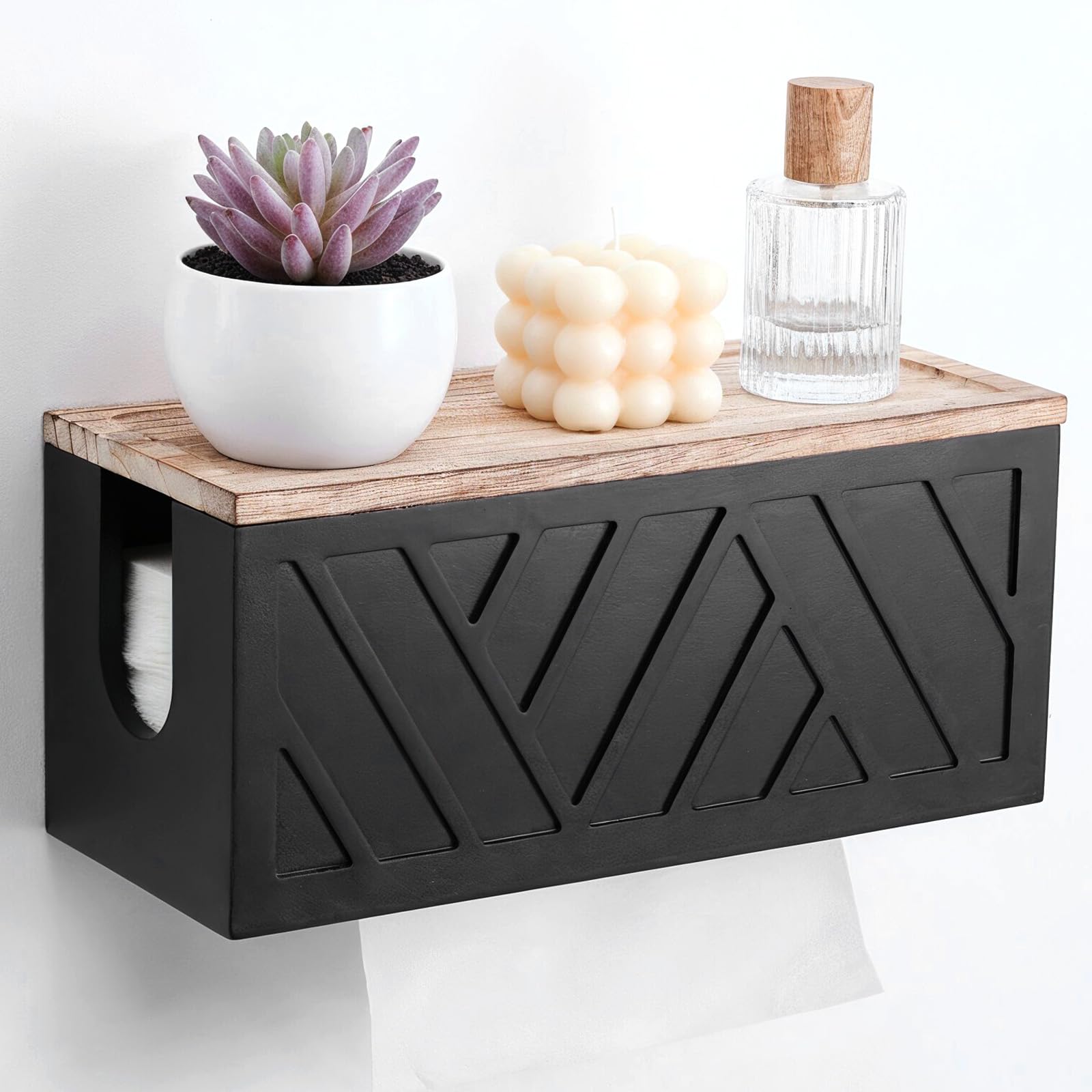 Black solid wood paper towel dispenser wall mount