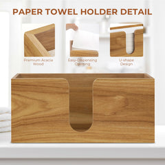 Countertop paper towel holder in natural acacia wood