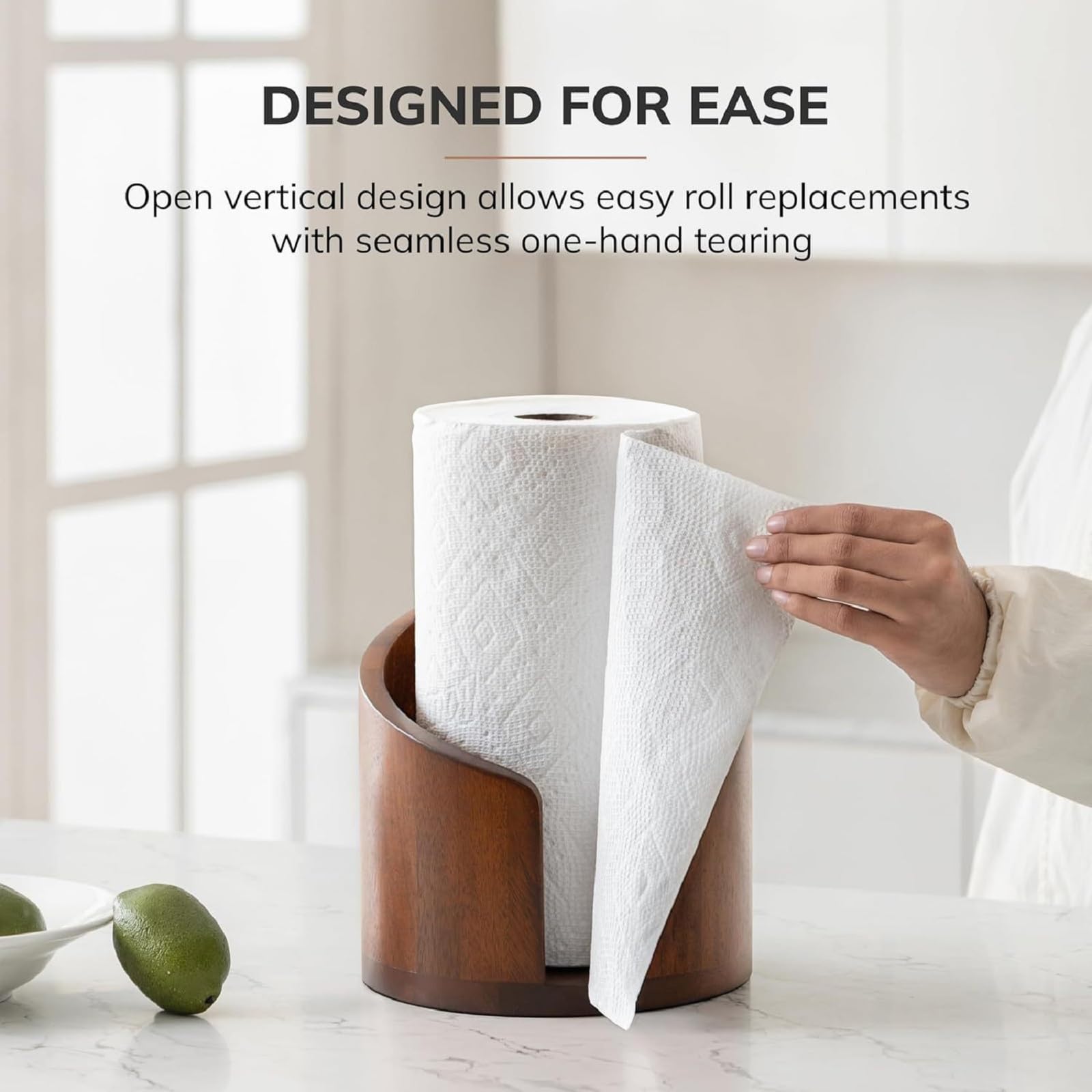 One-handed tear design paper towel holder for easy cleanup